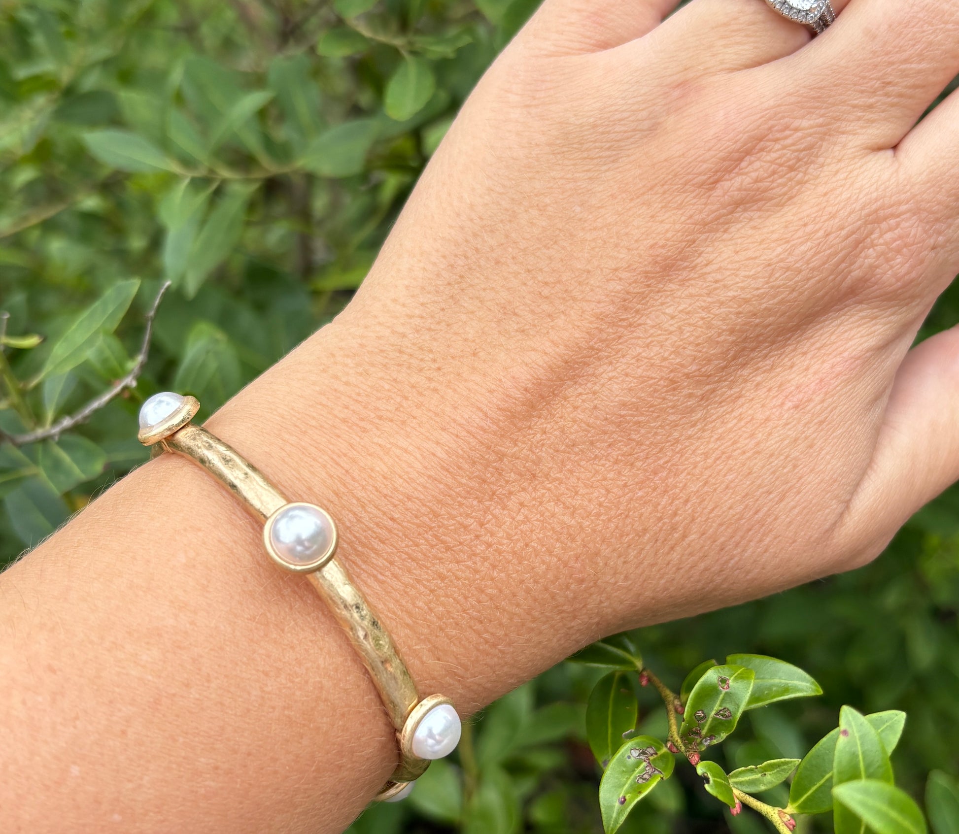 Worn Gold & Pearl Bangle